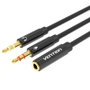 Vention BBTBY Cable Estéreo 2x Jack 3,5 mm Macho a Jack 3,5 mm Hembra, 30cm, Negro